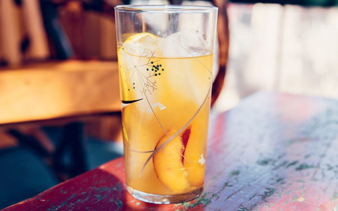 Grilled Peach + Bourbon Smash Cocktail