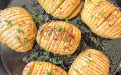Hasselback Potato Skillet with Mustard Garlic Butter Chives